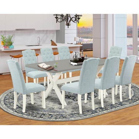 East West Furniture 9 Piece X-Style Dinette Set - Linen White X097CE215-9